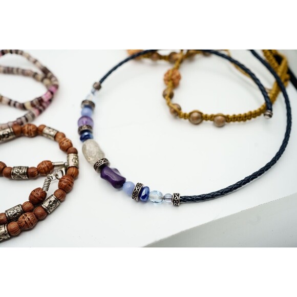 Necklace Lot 9 wood bead glass boho style - Picture 6 of 8